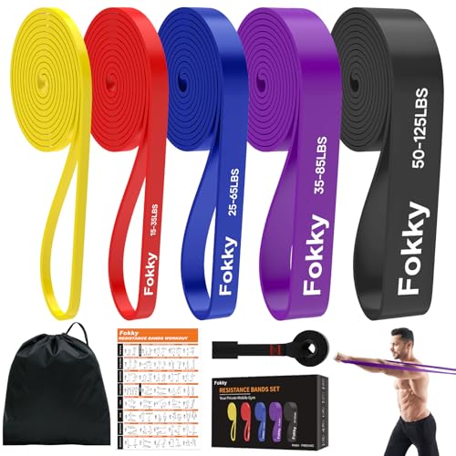 Fokky Fitnessbänder Widerstandsbänder Set mit 5 Stufen für Männer und Frauen, Resistance Bands mit Türanker, Übungsanleitung, Tragebeutel für Krafttraining, Stretching, Calisthenics, Cross-Fitness