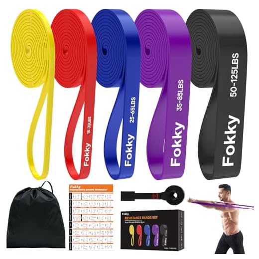 Fokky Gomas Elasticas Musculacion de 5 Niveles, Bandas Elasticas Musculacion con Anclaje de Puerta, Guía de Ejercicios para Entrenamiento de Fuerza,Estiramiento,Calistenia y CrossFitness