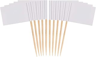 JAVD 100 Pcs (White) Blank Toothpick Flags, Cheese Markers White Flags Small Mini Stick Cupcake Toppers Blank Toothpick Flags