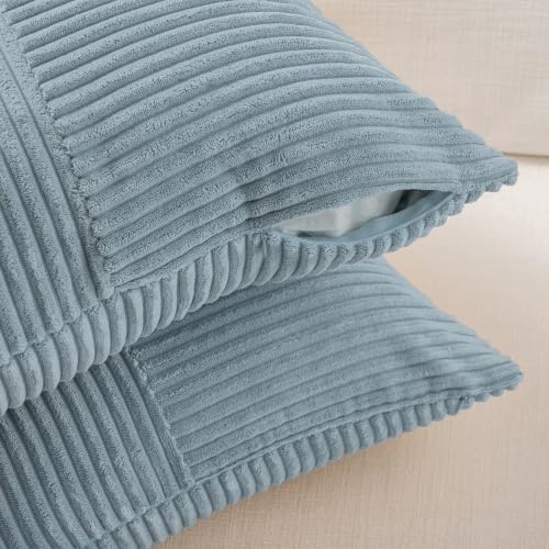 Fancy Homi Set of 1 Light Blue Square Decorative Throw Pillow Covers 28x20 Inch for Living Room Bedroom Couch Bed Sofa, Soft Striped Corduroy Modern Rectangle Accent Cushion Case 50x70 cm by Fancy Homi - Used condition - Image 3
