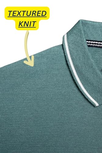 Image of SANE ORIGINALS Full Sleeves Textured Polo Tshirt for Men with Pocket || Long Sleeves Collar and Pocket T-Shirt for Men Pine Green