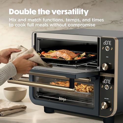 Image of Ninja Double Oven Pro Smart XL Countertop Oven & Air Fryer | 30.2 Qt Capacity | 12-in-1 with Smart Finish & DualZone Tech to Cook 2 Meals at Once | Fits up to 4.5lb Chicken | Cyberspace | DCT801BL