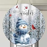 Snowman Wreaths for Front Door, Winter Door Decorations Wall Decor, January Wreaths 12 Inch, Winter Door Sign Door Hanger, Rustic Natural Welcome Porch Sign