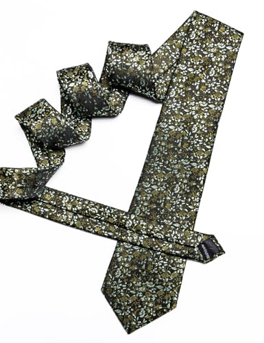 Image of Barry.Wang Floral Ties for Men Flower Necktie with Tie Clip Formal