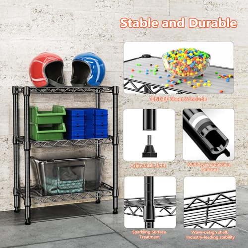 M MZG 3-stufiges Metallregal, Regal bis 340.5 kg, praktisches Aufbewahrungsregal für Küche, Vorratsraum, Keller, Abstellraum und Büro… – Ansicht 6