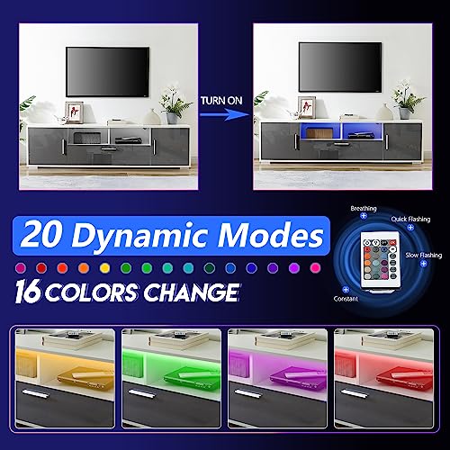 Solbakuilt Modern White And Grey Tv Stand For 55+/65+/70/75 Inch Tv, Quick Installation Of The Entertainment Center, Media Gaming Console, Led Light Tv Table With Storage For Bedroom & Living Room #TOP3