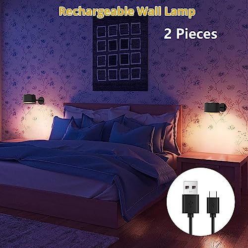 Tbteek Wall Light Set Of 2, Rechargeable Led Wall Sconce With Rgb Lights, Stick On Wall Lamp, Remote Control, 360° Rotatable Magnetic Lamp, Bedside Wall Reading Light For Bedroom Pictures Arts #TOP4