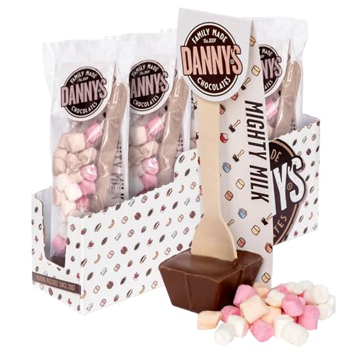 Dannys Premium Hot Chocolate Spoons with Marshmellows | 4 x Large 50g | Mighty Milk & Mallows Hot Chocolate Stirrer | Easter Chocolate | Easter Gift