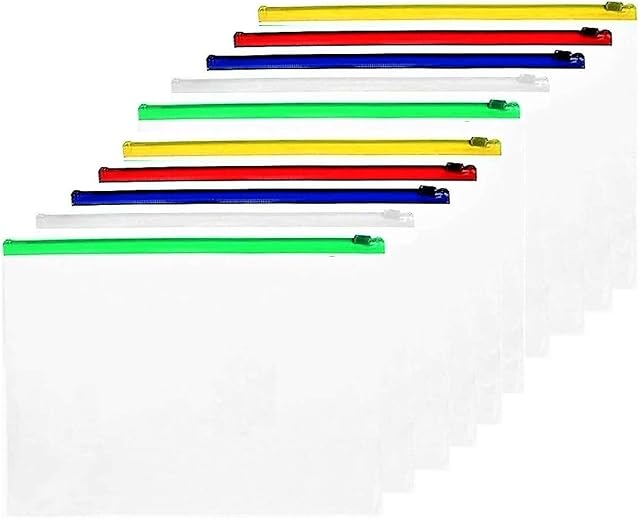 TIDY 4 U 12pcs Plastic Wallets A4 Zipped Folders for Paperwork Ziplock Bags Transparent Zip Lock Bags for A4 Paper Clear Plastic Bags for Your Important Documents.