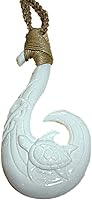 Hand-Carved Hawaiian Honu Sea Turtle Maui Fish Hook Bone Pendant Necklace - JKW Strength & Protection Symbol
