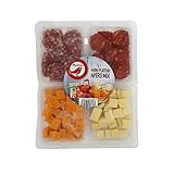 DÉSIGNATION LÉGALE DU PRODUIT: assortiment de fromages à pâte pressée non cuite en dés (mimolette et gouda) et de charcuteries tranchées (saucisse sèche supérieure et chorizo supérieur)