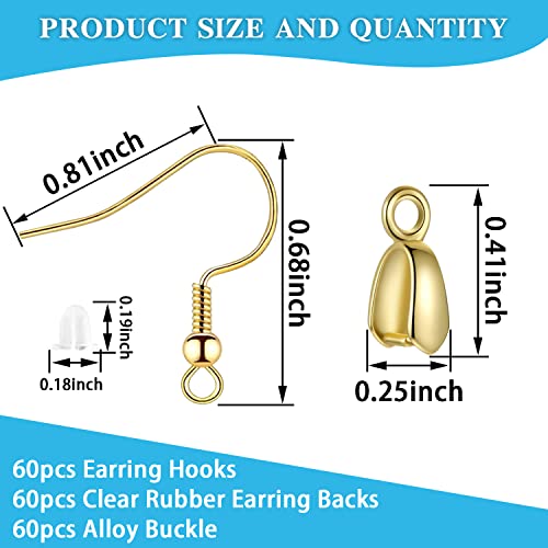 180Pcs Earring Making Kit, Earring Hooks, Hypoallergenic Earring Hooks, Stainless Steel French Earring Hooks Wire Ear Ball Hooks with Pendant Clasp for Jewelry Earring Making Crafts DIY(Gold)