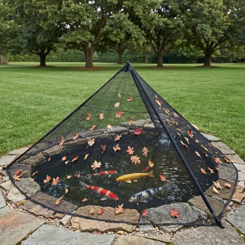 Yoojahow Pond Cover Dome Net with Frame 8x10ft Outdoor Pond Net Tent for Koi Protects from Leaves Birds & Debris Zippered Garden Enclosure Cover with Storage Bag Poles Ground Nails