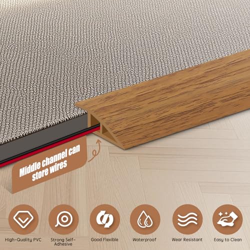 Image of Floor Transition Strip Door Threshold 39 inch Floor Transition Reducer Trim on The Edges Threshold Strip Self Adhesive Suitable for Doorways, Tiles, Carpet