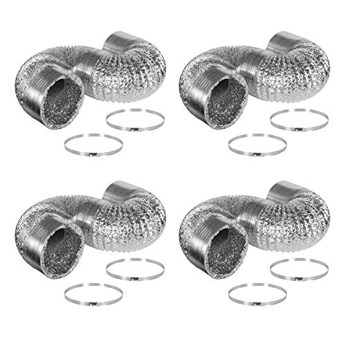 Ipower Glduct4X8Cx4 4-Pack 4 Inch 8 Feet Non-Insulated Flex Air Aluminum Dryer Vent Hose For Hvac Ventilation, 8 Clamps Included, 4'' 8 Ft Ducting, 4 Pack, Silver #TOP6