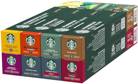 Starbucks Variety Pack 8 Flavour by Nespresso Coffee Pods (Pack of 8, Total 80 Capsules)