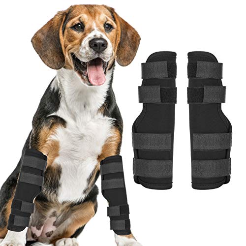 Image of 1Pair Dog Front Leg Brace, Adjustable Dog Elbow Protector Pads, Breathable Compression Dogs Leg Sleeve to Stop Licking, Dogs Elbow Brace for Arthritis, Sprain, Injury Recovery (L)