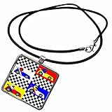 3dRose Janna Salak Designs Racing - Boy Stuff Blue Red Yellow Racecars Checkered Flag Design - Necklace with Rectangle Pendant (ncl_25340_1)