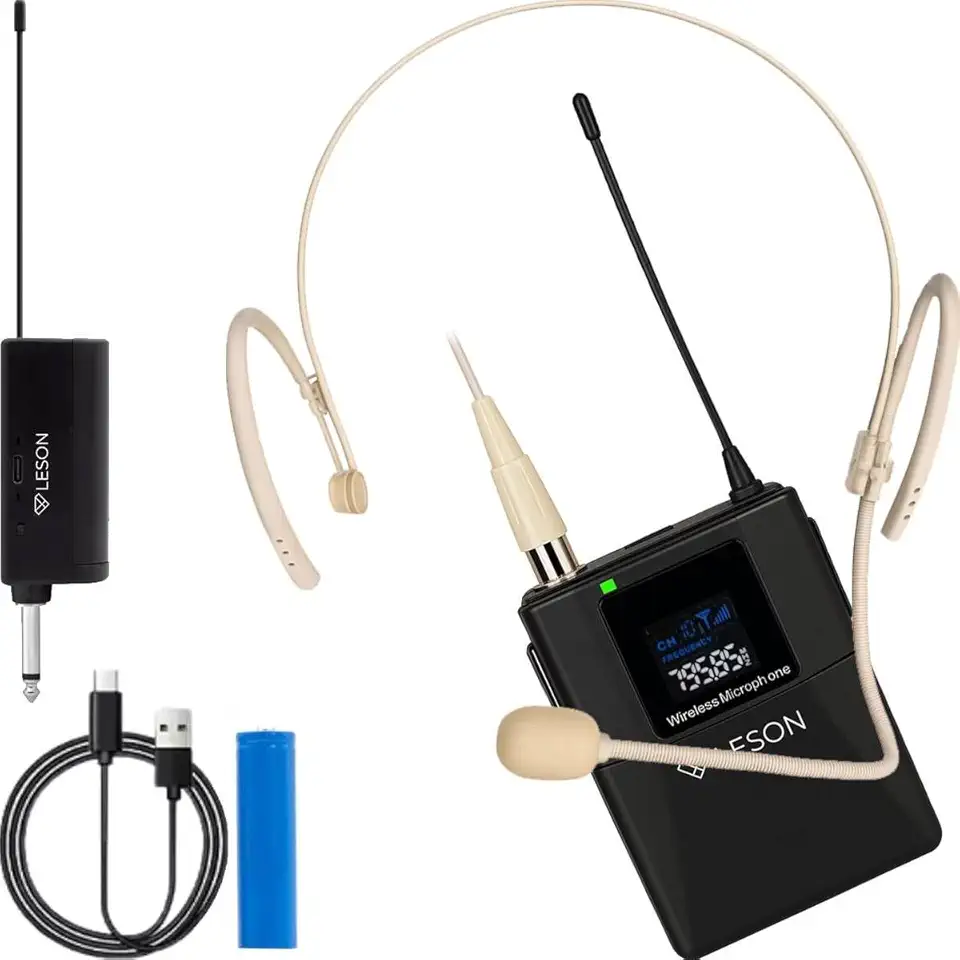 Microfones Headset Sem Fio Leson LS311 P10 Para Live Aula Podcast Bege