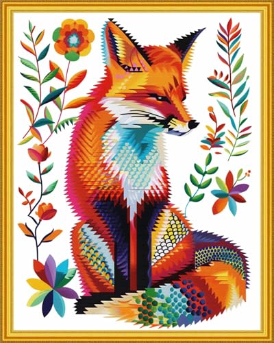 Image of Magxvouy Cross Stitch Kits Stamped Full Range of Embroidery Kits,Cross Stitch Patterns Needlework Kits for Beginners 11CT Printed Kits&Colorful Fox 16x20 inch