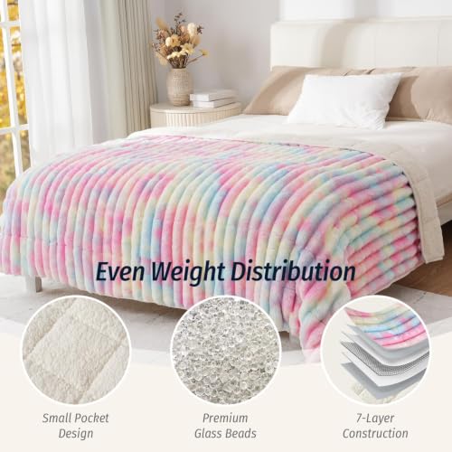 Image of Fleece Weighted Blanket for Adults 48 inch x 72 inch 12lbs Soft Blankets, Rainbow