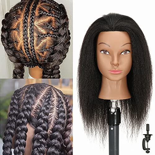 Wicky Mannequin Head with Human Hair 18Inch Natural Long Hair Real Afro 100% Human Hair Hairdresser Cosmetology Mannequin Manikin Training Practice Doll Head for Hairstyling