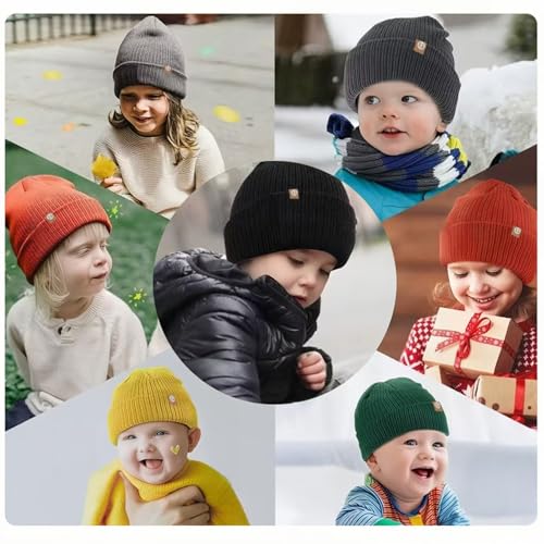 Image of Kids Winter Hat Scarf Gloves Set - Thermal Knitted Beanie with Soft Fleece Neck Warmer for Children Aged 2-8