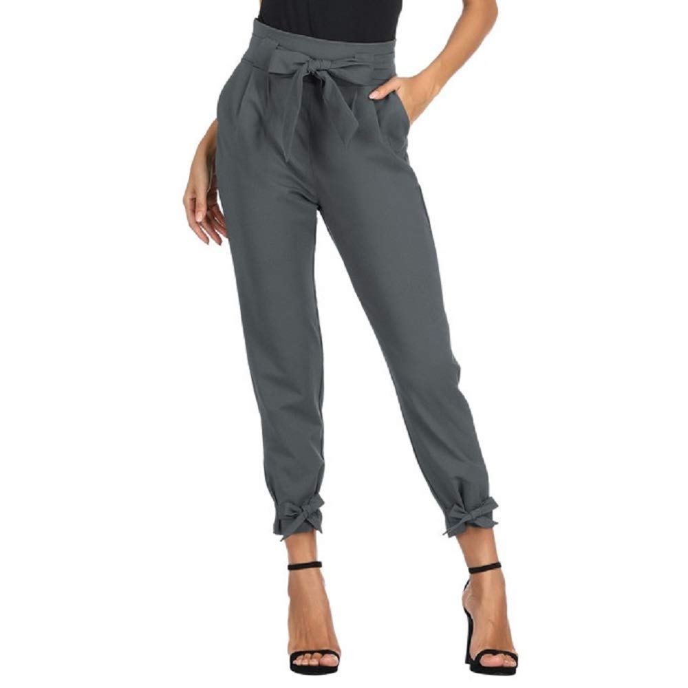 GRACE KARIN Pantaloni Donna Eleganti a Vita Alta Lunghezza Ritagliata 9/10 con Fiocco Decorato