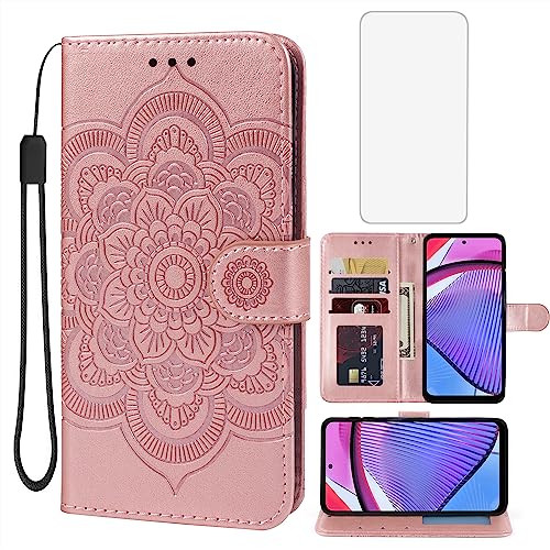 Protection d'écran verre trempé Moto G Power 5G 2023 étui rabat cuir rose