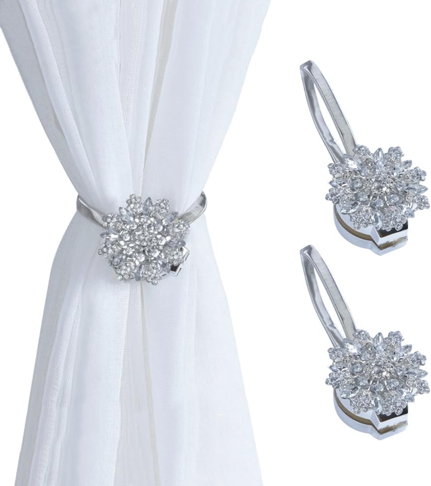 Magnetic Curtain Tiebacks, 2 Pack Spring Wire Curtain Holdbacks - YueLvoe No Drill Wall Mounted Tie Backs for Indoor/Outdoor Curtains, Modern Pull Backs for Home Office Decor (Gold)