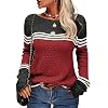 Tankaneo Damen Pullover Colorblock Langarm Rundhals Strickpullover Gestreift Slim Fit Strickwaren Tops