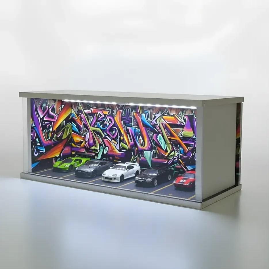 Best of Craft 1:64 Scale Graffiti Garage Diorama Display Case with LED Light | Die-Cast Car Parking Display for Collectors | Transparent Front Cover | Cars Not Included-image-19