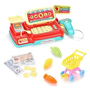 Gtytrxi Supermarkt Kassa Set,Kinderen doen alsof Play Calculator Kassa met muziek en lichtsimulatie Kassier Counter Play…
