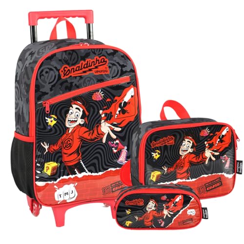 Kit Mochila Rodinha Enaldinho Lancheira Estojo 2026 Preto Enaldinho Youtuber