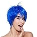 Kalyss Women's Short Blue Wigs with Hair Bangs Bob Cut Anime Cosplay Costume Heat Resistant Synthetic Hairpiece Halloween Wigs for Women