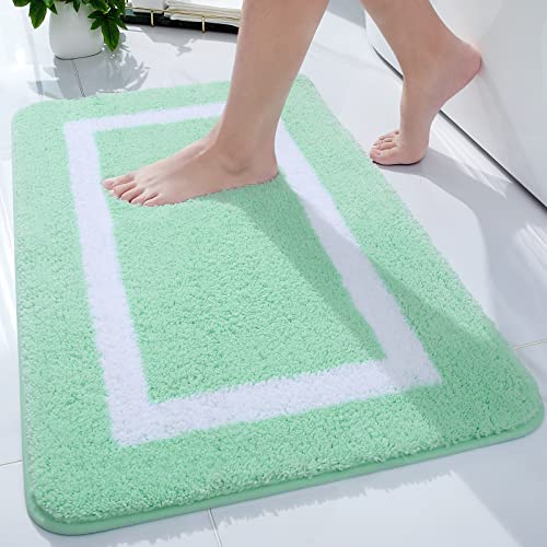 Kitinjoy Luxury Bathroom Rug Mat, Ultra Soft Water Absorbent Microfiber Bath Rug, Non Slip Plush Shaggy Bath Carpet, Machine Wash Dry, Bath Mats for Bathroom Floor, 16 x 24, Light Green