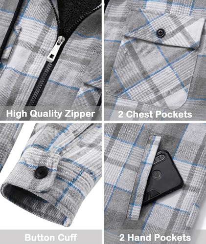 Image of SCODI Men's Flannel Jacket Sherpa Lined Plaid Fleece Hoodies Zip Up Coat | Winter Warm Outwear, Thick Sweatshirt, Outdoor, Ski, Hiking, Sports, Work, Office, Daily Wear, Machine Wash, with 4 Pockets