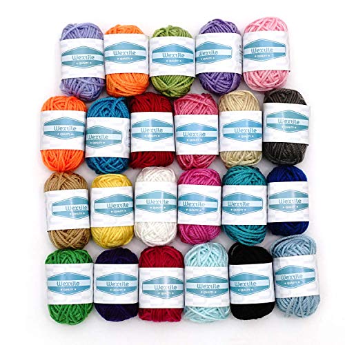 Wextile 24 Assorted Colors Acrylic Yarn Skeins Bonbons with 7 E-Books - Total of 525 Yards Craft Yarn for Knitting and Crochet Perfect for Any Knitting and Crochet Mini Project