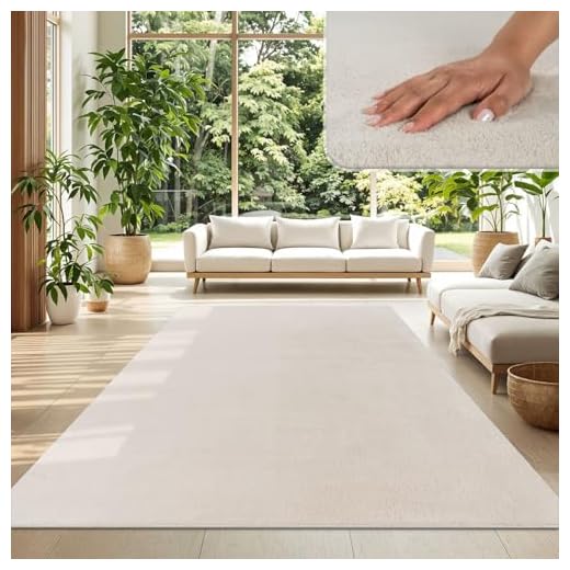 TT Home Tapis Poil Ras Tapis De Salon Monochrome Design Moderne Lavable, Couleur: Crème, Dimension:140x200 cm