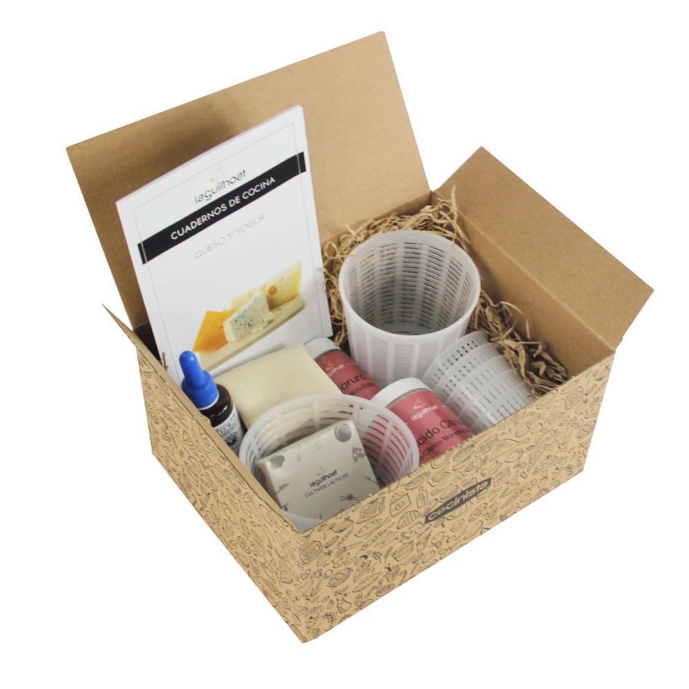 Cocinista Kit para hacer queso fresco y yogur en casa con moldes, tela, cuajo y fermentos incluye kéfir, yogur búlgaro con bífidus y queso untable, cuaderno de recetas