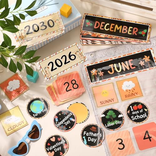 Sinload Classroom Calendar Pocket Chart Set Calendar Bulletin Board Set Seasons Festival Weather Pocket Chart for Classroom Decoration Back to School Supplies(We Belong,Wood Color) - Image 5