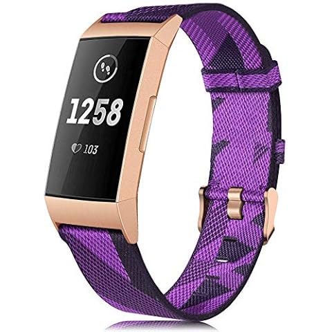 findway Band Compatible for Fitbit Charge 4 Strap/Charge 3 Strap for Women Men, Black Purple Sport Woven Nylon Bands Replacement Wristband (No Tracker) Cover