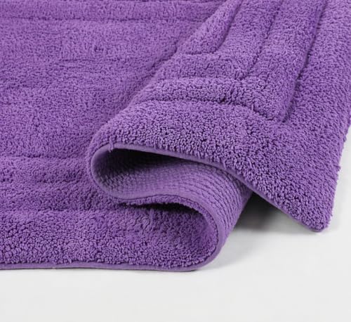 Image of Soft Cotton Linea Design Bath Mat | Anti Slip Anti Skid Backing Absorbent Soft Tufted Floor Rug for Bathroom Kitchen Bedroom Pooja Room Home Decor (50X80 CM, Purple)