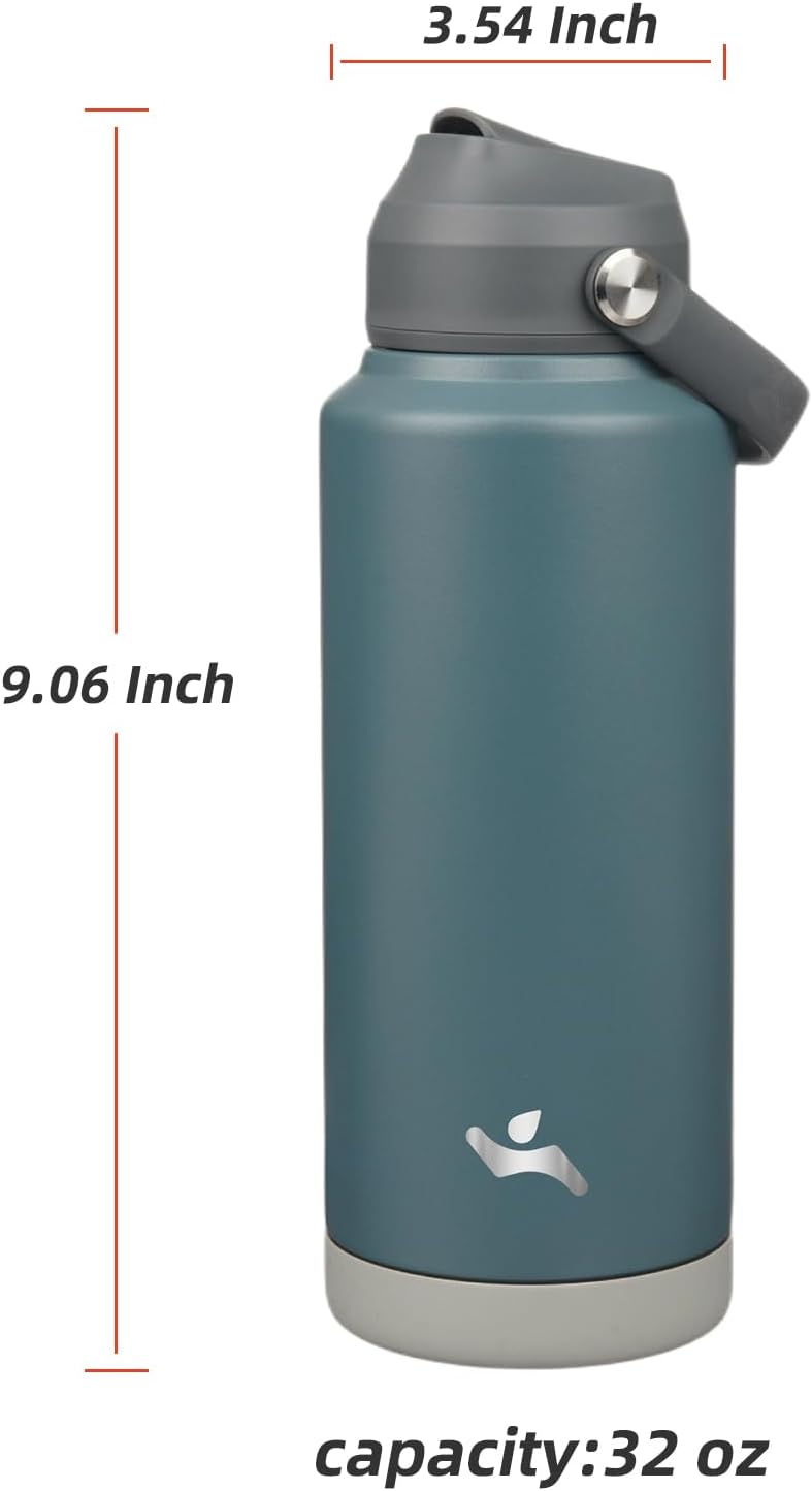 Insulated Water Bottle with Straw Lid,32 oz Stainless Steel Vacuum Metal Bottle with Silicone Handle,Dark Gray - Image 2