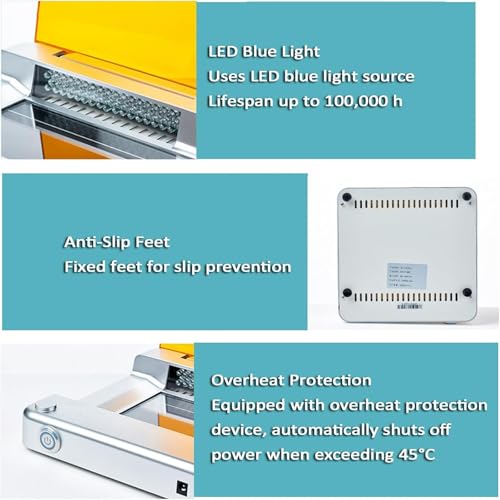 Transiluminador de luz LED azul con intensidad de luz ajustable y filtro ámbar, longitud de onda máxima de 470 nm para corte de gel y uso en laboratorio