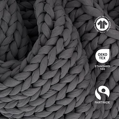 Image of Bearaby Cotton Hand-Knit Weighted Blankets for Adults - Chunky Knit Blanket - Sustainable, Breathable, Organic, Cooling Weighted Blanket - Machine Washable (Asteroid Grey, 10 lbs, 40 inchx64 inch)