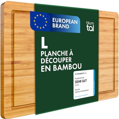 Blumtal - Planche A Decouper Bois Bambou - Planche à Découper Avec Rainure À Jus - Accessoire Cuisine - Taille (38x25cm)