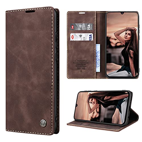 RuiPower Handyhülle für Samsung Galaxy M31 Hülle Premium Leder PU Flip Hülle Magnet Klapphülle Lederhülle Silikon Bumper Schutzhülle für Samsung Galaxy M31 Tasche - Koffee