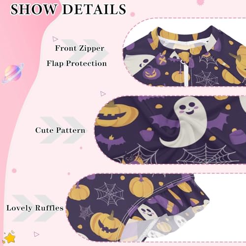 CaTaKu Girls One Piece Swimsuit Cute Purple Halloween Toddler Bathing Suit Long Sleeve UPF 50+ Rash Guard Swimwear 3-12Y3