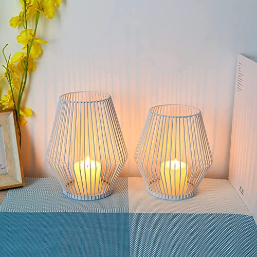 Creatieve vintage kaarsenstandaard, set van 2 stuks, staafkaarsen, metaal, decoratieve kandelaars, staafkaarsen, kaarsenstandaard, kaarsenstandaard, geschikt voor bruiloft, Kerstmis, ovale kandelaar (witte zoom) - Image 4